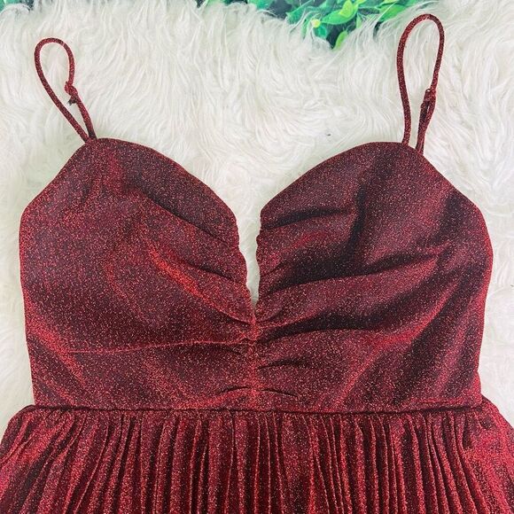 Lulus Shine Tonight Red Sparkly Pleated Skater Dress - Picture 11 of 12